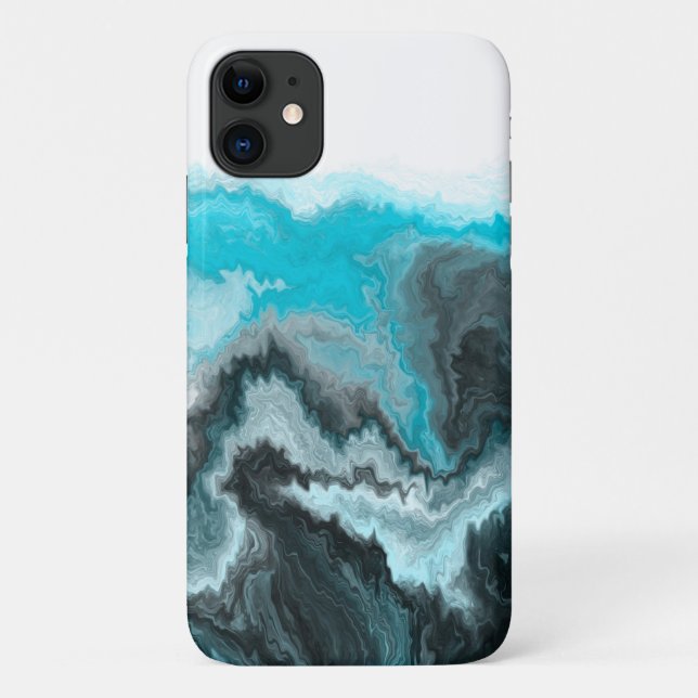 Coques Case-Mate iPhone Aqua Blue Grey et Black Waves Art moderne Abstrait (Dos)