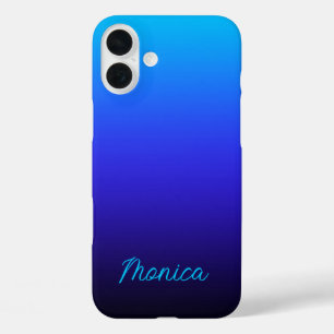 Coque Pour iPhone 16 Plus Aqua Blue Indigo et Black Ombre