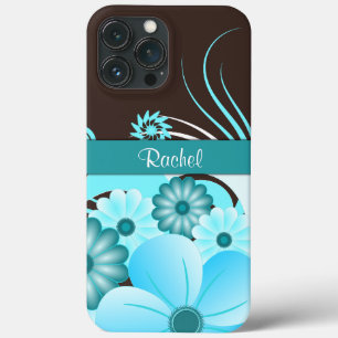 Etui iPhone Case-Mate Aqua Blue Turquoise & Chocolat Brown Hibiscus Flor