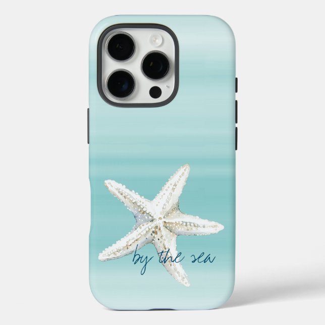 Coques Case-Mate iPhone Aqua Blue White Beach Starfish       (Verso)