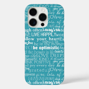 Coque iPhone 16 Pro Aqua Blue White Mots Inspirants