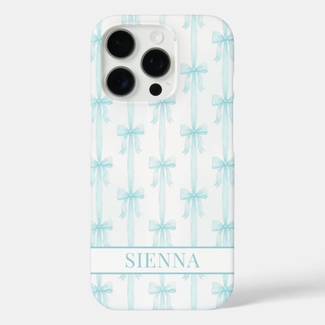 Coques Case-Mate iPhone Aqua Coquette Nœuds Rayé Monogrammé (Verso)