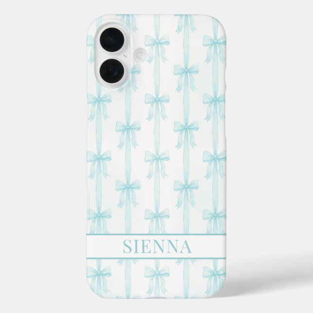 Coques Case-Mate iPhone Aqua Coquette Nœuds Rayé Monogrammé (Verso)