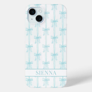 Coque Case-Mate iPhone Aqua Coquette Nœuds Rayé Monogrammé