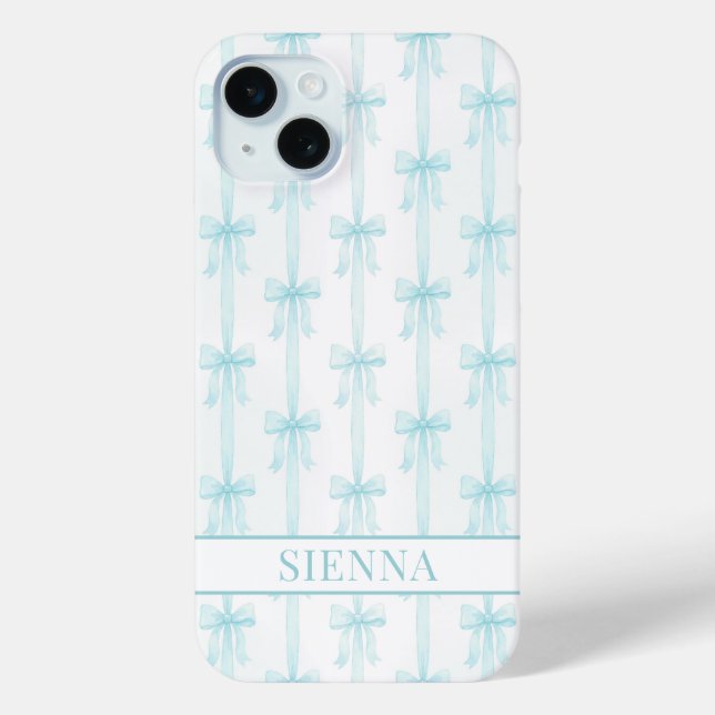 Coques Case-Mate iPhone Aqua Coquette Nœuds Rayé Monogrammé (Verso)