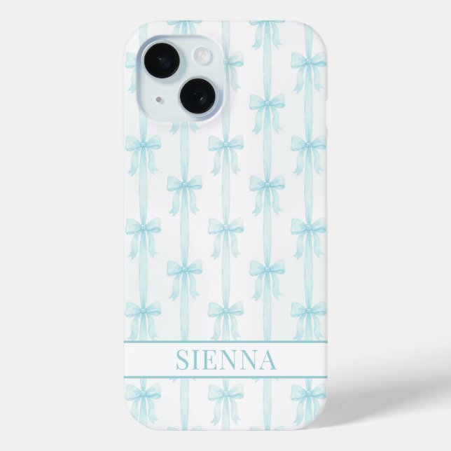 Coques Case-Mate iPhone Aqua Coquette Nœuds Rayures Monogrammées (Verso)