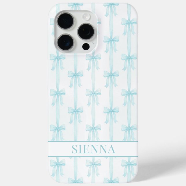 Coques Case-Mate iPhone Aqua Coquette Nœuds Rayures Monogrammées (Verso)