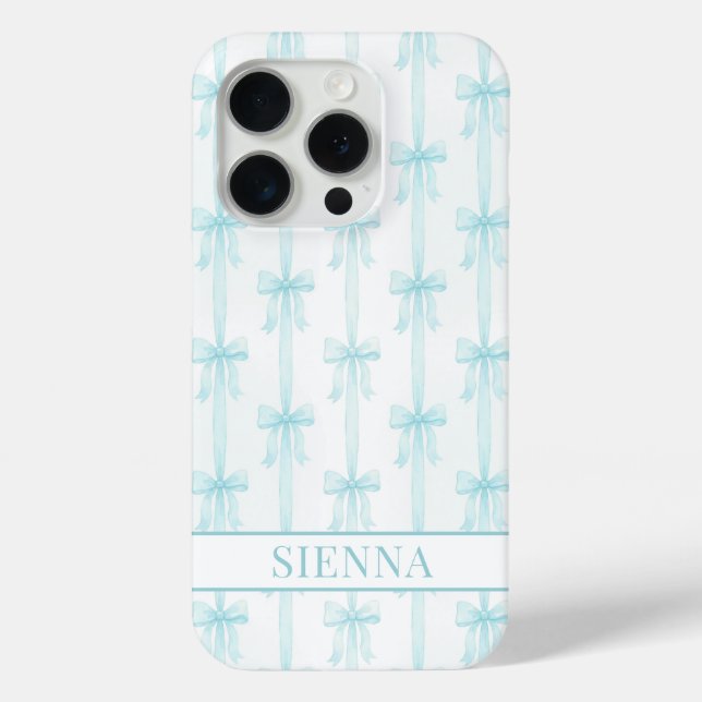 Coques Case-Mate iPhone Aqua Coquette Nœuds Rayures Monogrammées (Verso)