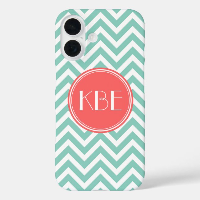 Coques Case-Mate iPhone Aqua et Coral Moderne Chevron Monogramme (Verso)