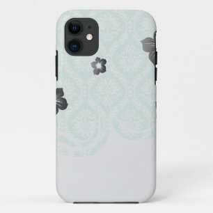 Coque Case-Mate iPhone aqua et fleur crème élégante damas