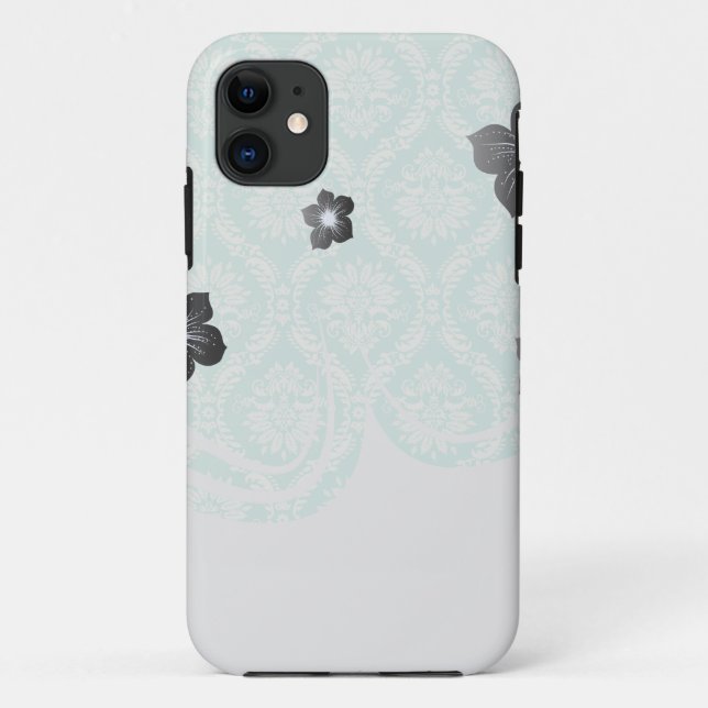 Coques Case-Mate iPhone aqua et fleur crème élégante damas (Dos)