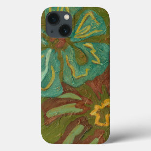 iPhone 13 Coque Aqua et fleurs oranges brûlées sur l'arrière -