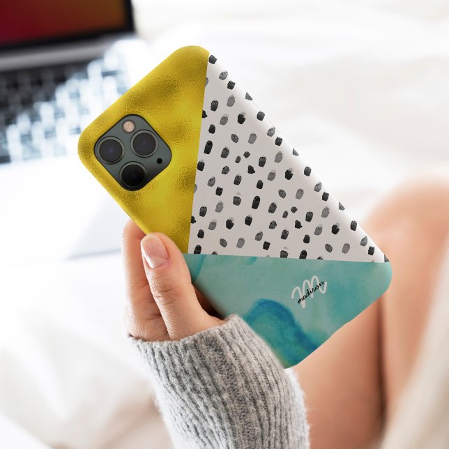 Coques Case-Mate iPhone Aqua et Gold Mélange Média Monogrammé (Créateur téléchargé)