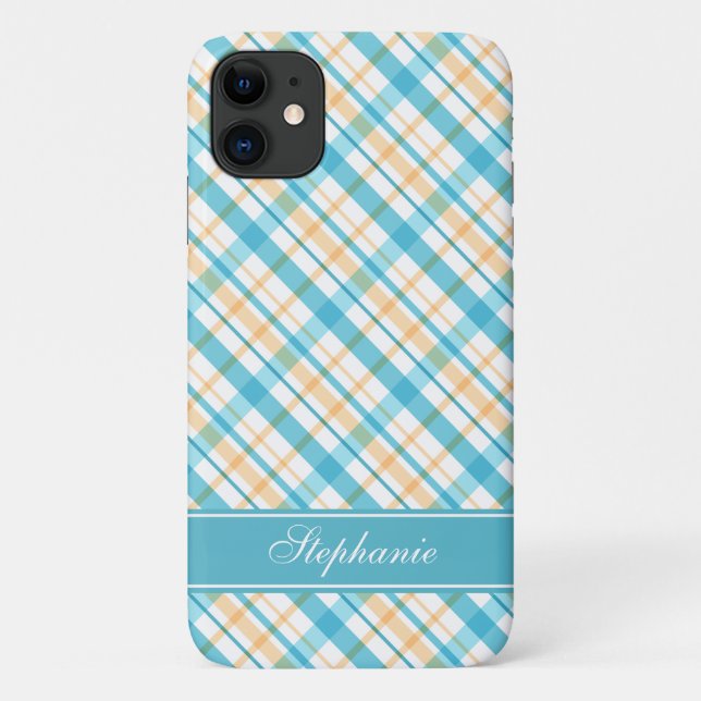 Coques Case-Mate iPhone Aqua et motif jaune de plaid (Dos)