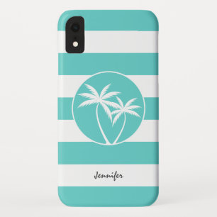 Case-Mate iPhone Case Aqua et White Sripes Palms Logo et nom