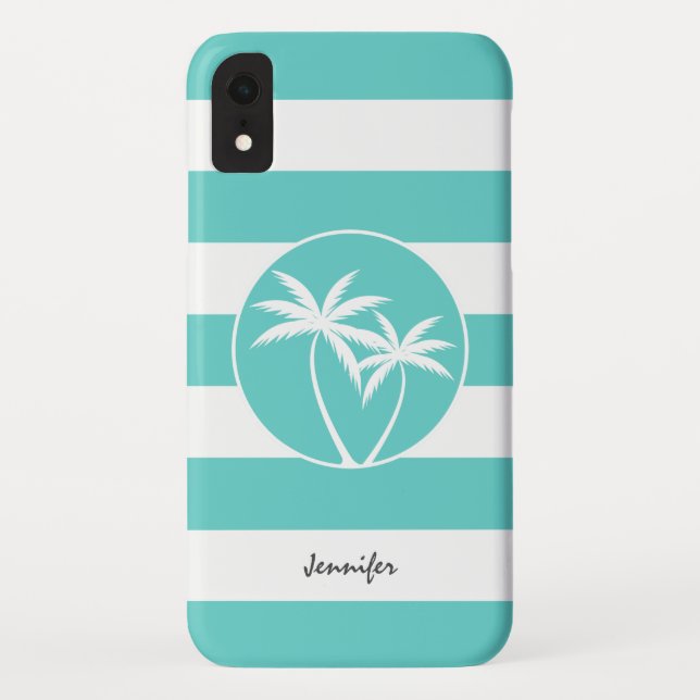 Coques Case-Mate iPhone Aqua et White Sripes Palms Logo et nom (Dos)