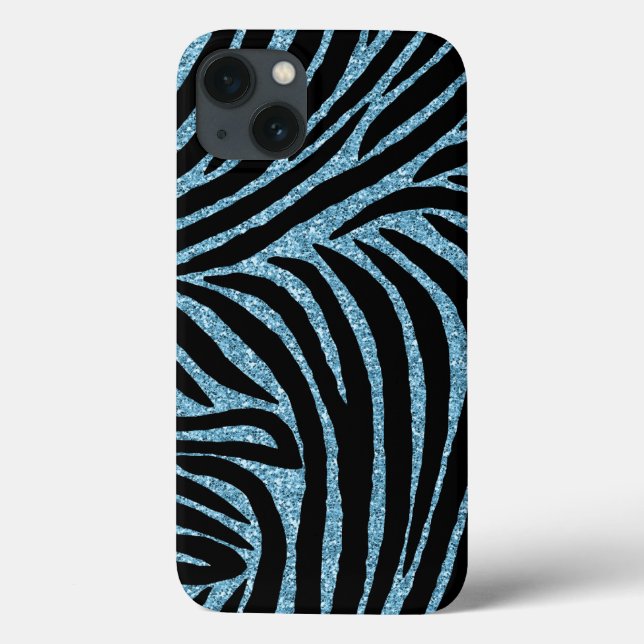 Coques Case-Mate iPhone Aqua Faux Glitter Zebra Print (Verso)
