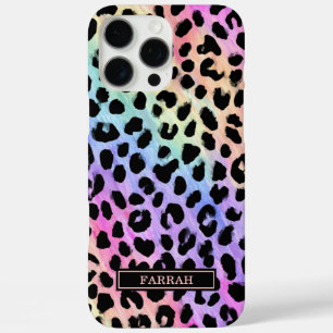 Coque iPhone 16 Pro Max Aqua Iridescent Imprimé Léopard Monogrammé