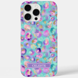 Coque iPhone 16 Pro Max Aqua Iridescent Imprimé Léopard Monogrammé