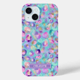 Coque Case-Mate iPhone Aqua Iridescent Imprimé Léopard Monogrammé