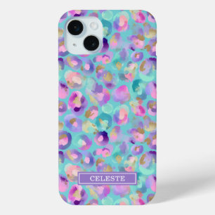 Coque Case-Mate iPhone Aqua Iridescent Imprimé Léopard Monogrammé