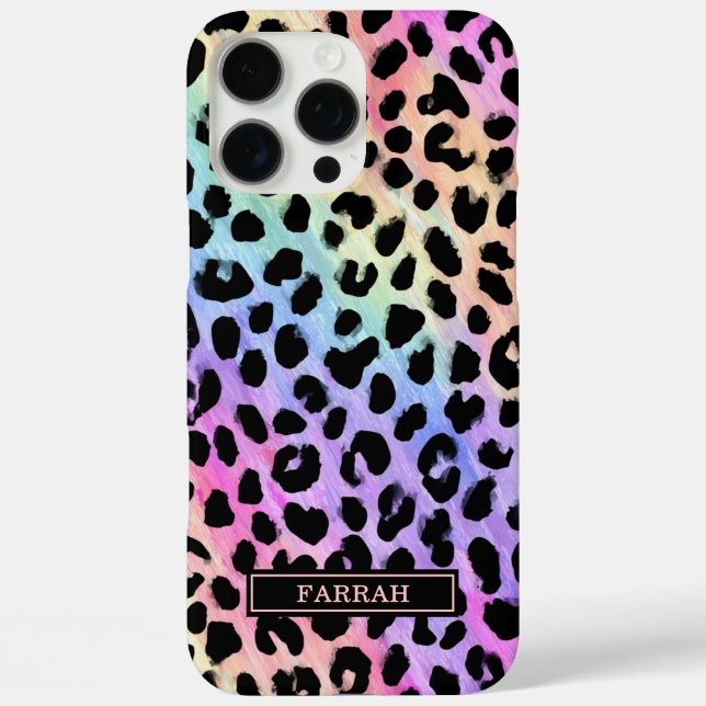 Coques Case-Mate iPhone Aqua Iridescent Leopard Print Monogrammed (Verso)