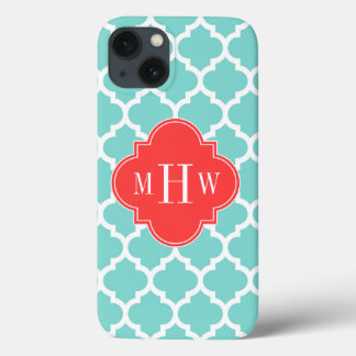 Etui iPhone 13 Aqua Marocain #5 Coral Rouge 3 Monogramme initial