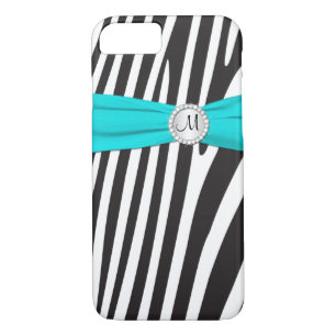 Case-Mate iPhone Case Aqua monogramme, Noir, Zèbre blanc rayé