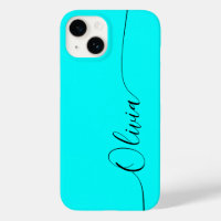 Aqua Noir Élégant Calligraphie Script Nom