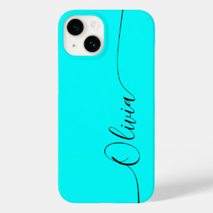 Coque Case-Mate iPhone Aqua Noir Élégant Calligraphie Script Nom