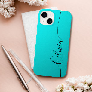 Coque Case-Mate iPhone Aqua Noir Élégant Calligraphie Script Nom