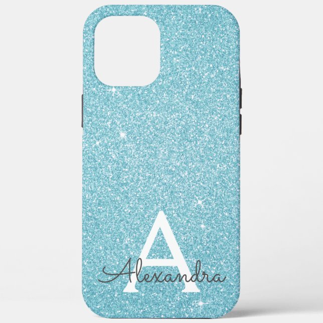 Coques Case-Mate iPhone Aqua Parties scintillant bleue Turquoise et Monogr (Verso)