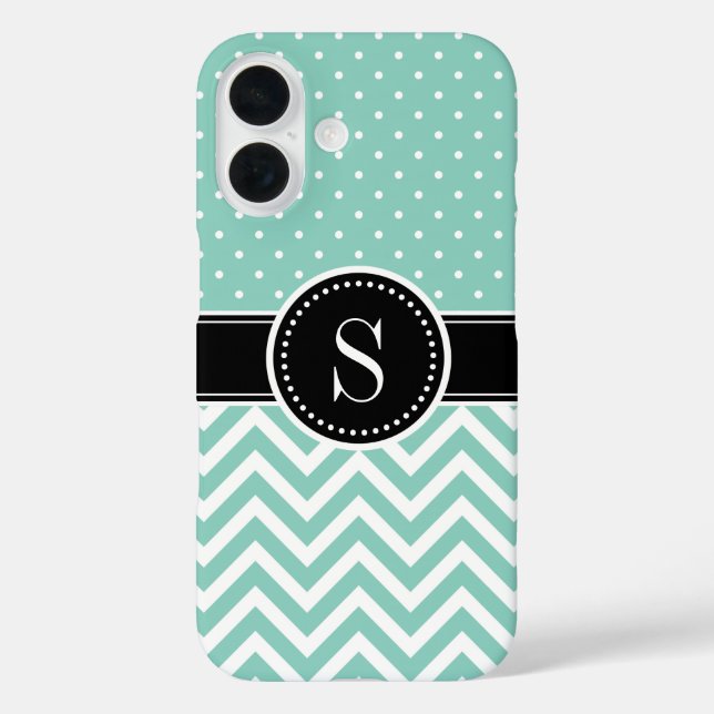 Coques Case-Mate iPhone Aqua Polka Dot et Chevron Monogram (Verso)