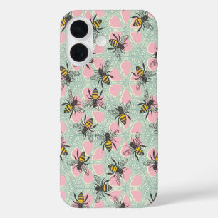 Coque Pour iPhone 16 aqua rose fleuri de ruche miel