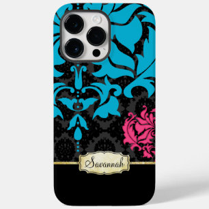 Coque Pour Pour iPhone 14 Pro Max Aqua rose retro personnalisé Noir et or