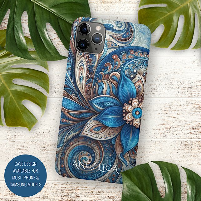 Coques Case-Mate iPhone Aqua Turquoise Azure Blue Beige Paisley Art Motif (Créateur téléchargé)