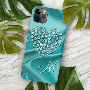 Coque Case-Mate iPhone Aqua Turquoise Diamants Personnalisé Motif Cœur d'