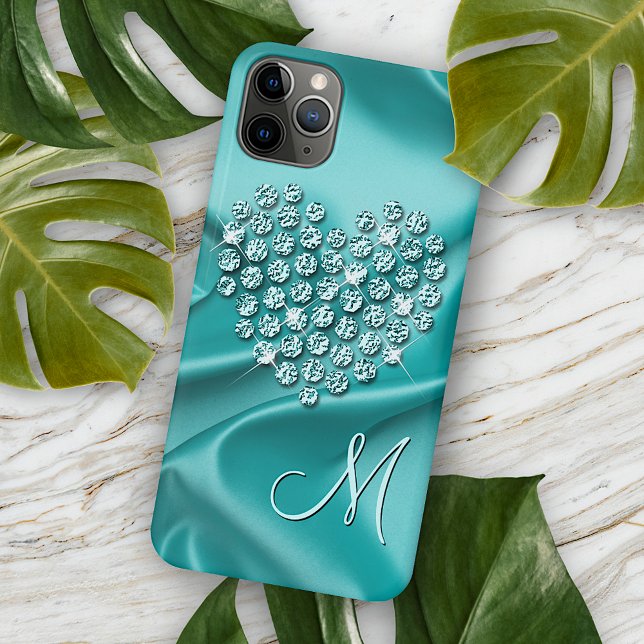 Coques Case-Mate iPhone Aqua Turquoise Diamonds Love Motif de coeur (Créateur téléchargé)