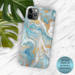 Coque Case-Mate iPhone Aqua Turquoise Turquoise Blue Gold Marble Art Moti