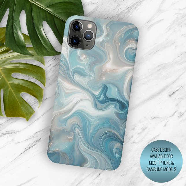 Coques Case-Mate iPhone Aqua Turquoise Turquoise Blue Gold Marble Motif (Créateur téléchargé)