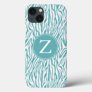 iPhone 13 Case Aqua White Zebra Imprimer Monogramme