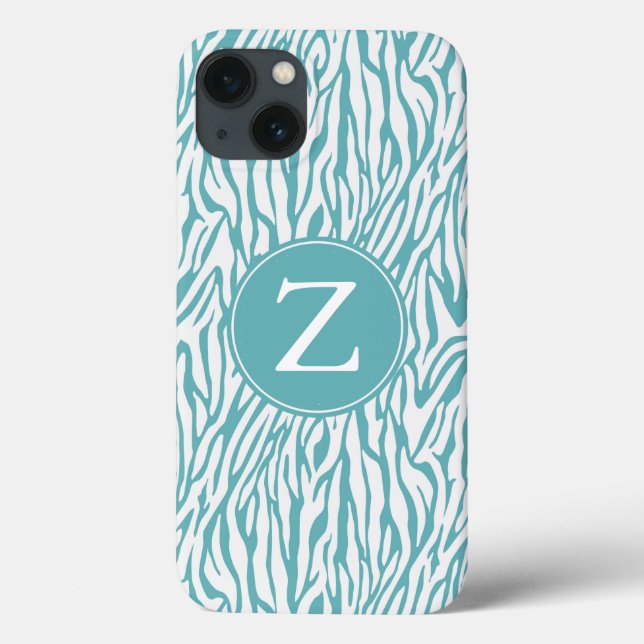 Coques Case-Mate iPhone Aqua White Zebra Imprimer Monogramme (Verso)
