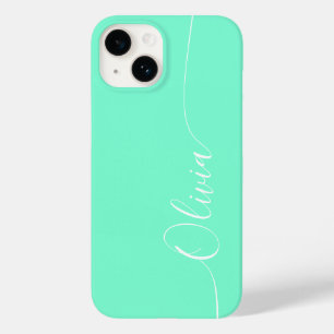 Coque Case-Mate iPhone Aquamarine Blanc Élégant Calligraphie Nom du scrip