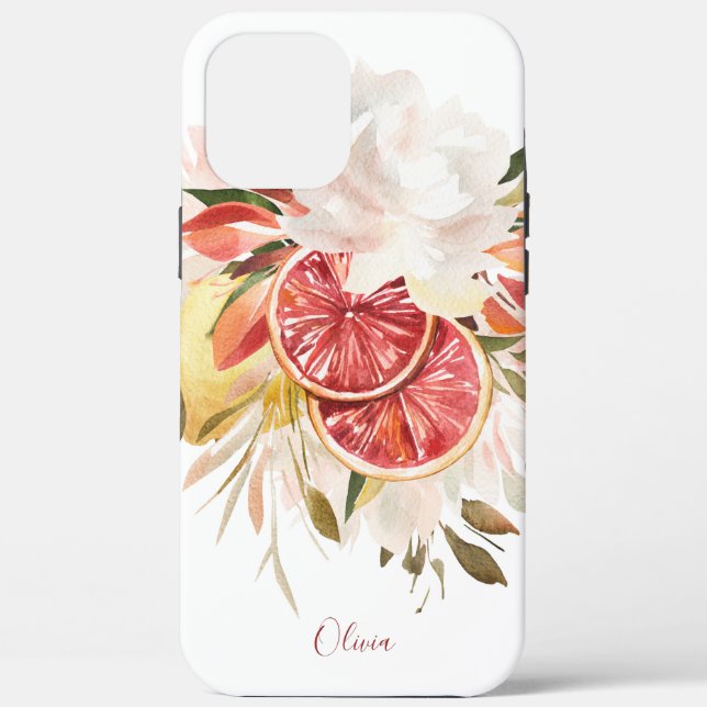 Coques Case-Mate iPhone Aquarelle Agrumes féministes Floral avec nom (Verso)