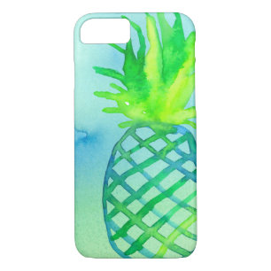 Coque iPhone 7 Aquarelle Ananas Chartreuse Bleu