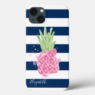 Case-Mate iPhone Case Aquarelle ananas Tropical, Bleu marine rayé