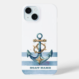 Coque Case-Mate iPhone Aquarelle Ancre marine Bleu clair rayures