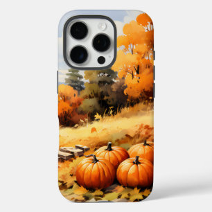 Coque iPhone 16 Pro Aquarelle Automne Citrouille de route en chute Feu