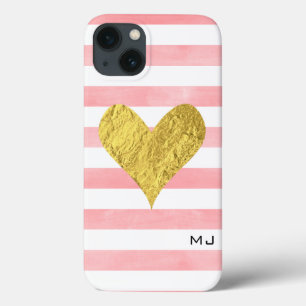 iPhone 13 Case Aquarelle avec Gold Foil Heart