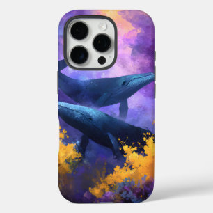 Coque iPhone 16 Pro Aquarelle Baleines Jardin Océan Abstrait